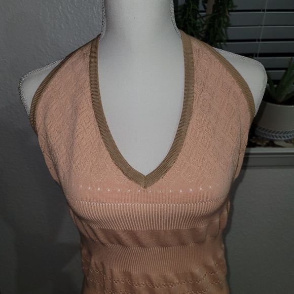 EARTHDBOUND TRADING Women's XXL Peach Crochet Halter Mini Dress Stunner! NEW TAG - Picture 2 of 4